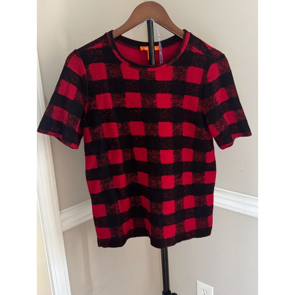Joe Fresh Buffalo Plaid Knit Top Size Small Red Black